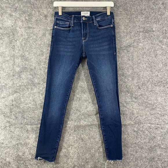 Frame Denim Jeans 26 Blue Le Skinny De Jeanne Crop Mid Rise Bonn - Picture 2 of 10